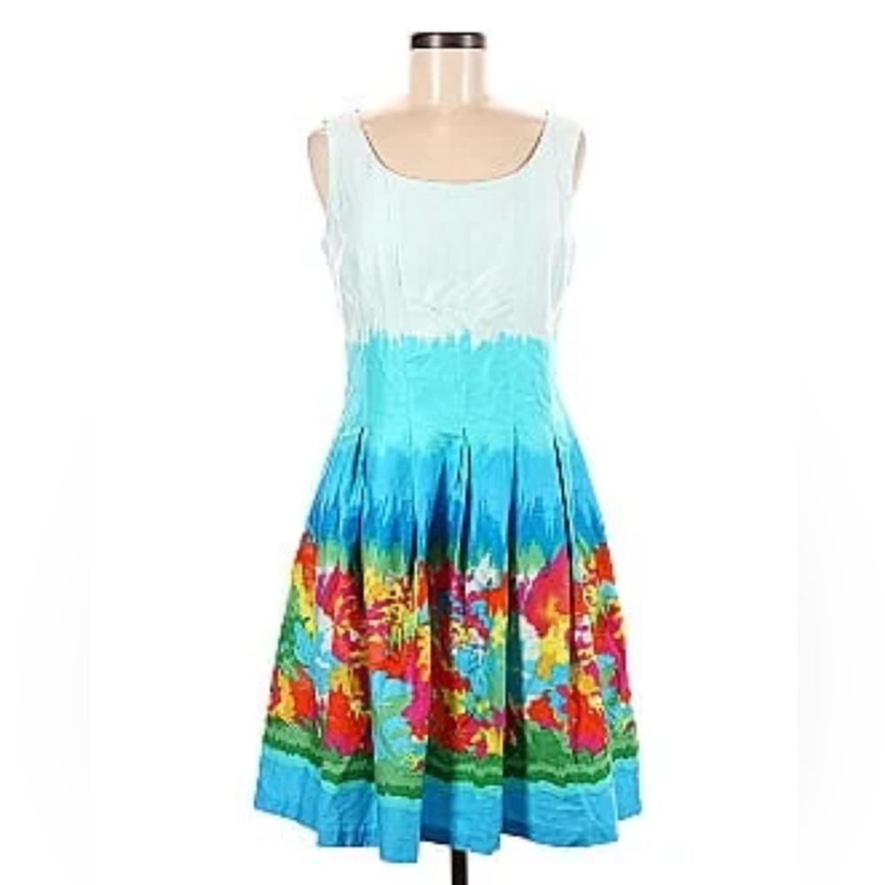 Leslie Fay sleeveless floral ombre watercolor tank dress.